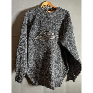 Davucci Sweater Mens Large Marled Knit Crewneck Pullover Black White Vintage Sty